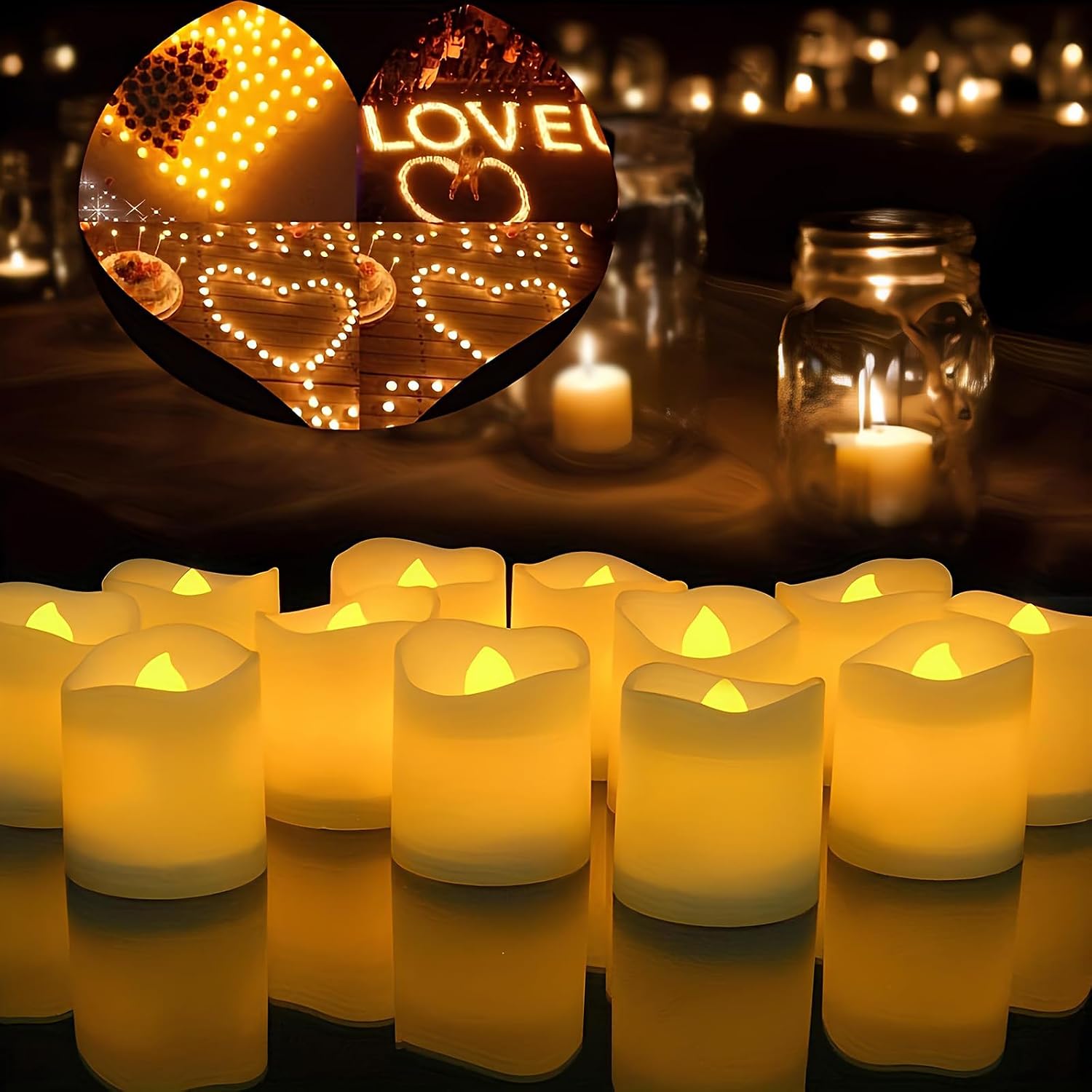 Set van 24 LED Waxinelichtjes – Flikkerende Vlamloze Theelichtjes voor Sfeervolle Decoratie - Afbeelding 2