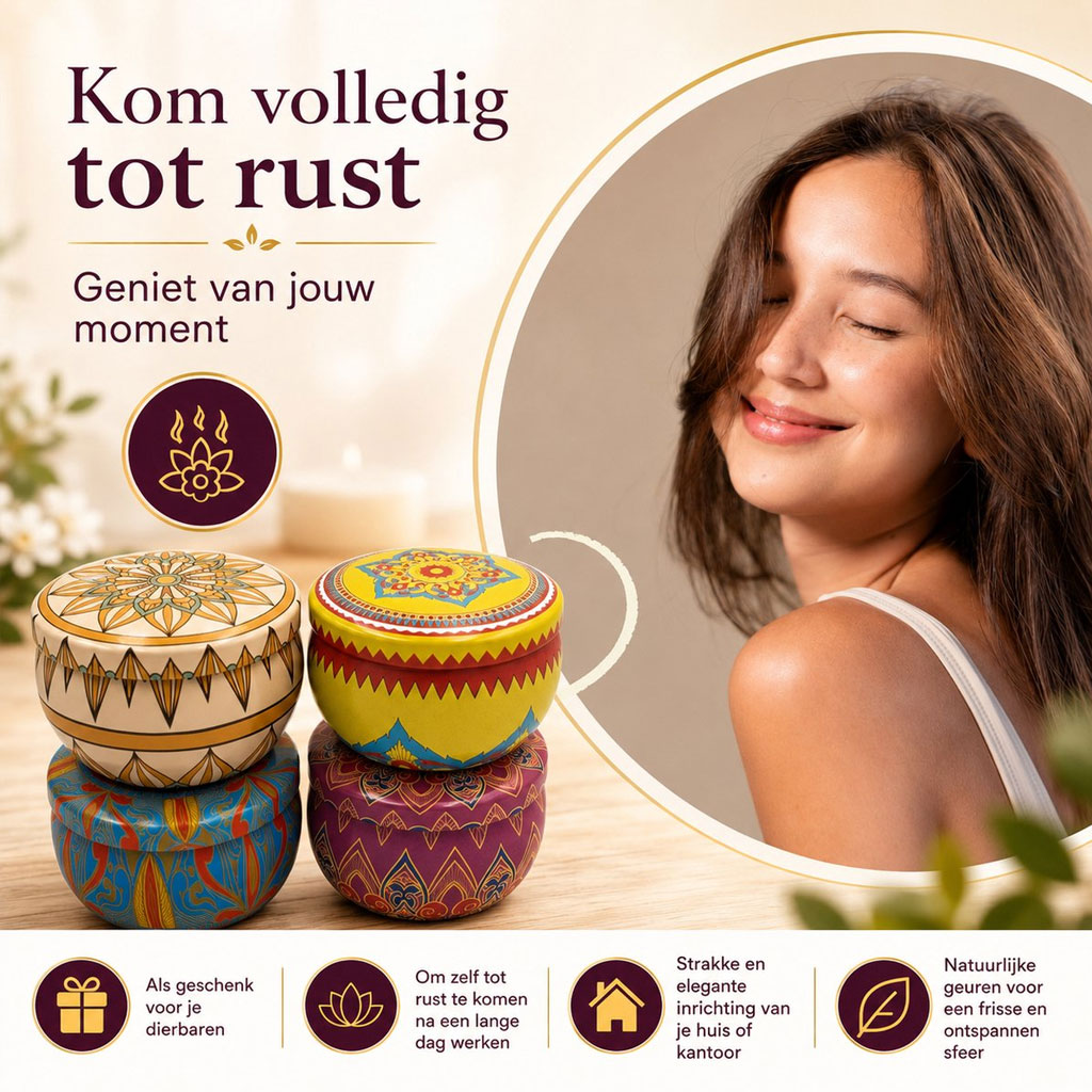 Arosola Nature’s Harmony Geurkaarsen Set – 4 Stuks – 4 Natuurlijke Geuren – 50 Branduren – Luxe Cadeaudoos - Afbeelding 2