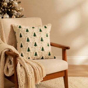 Beige kerstkussenhoezen, set á 2 stuks, zacht pluche, 45x45 cm met verborgen ritssluiting - Afbeelding 4