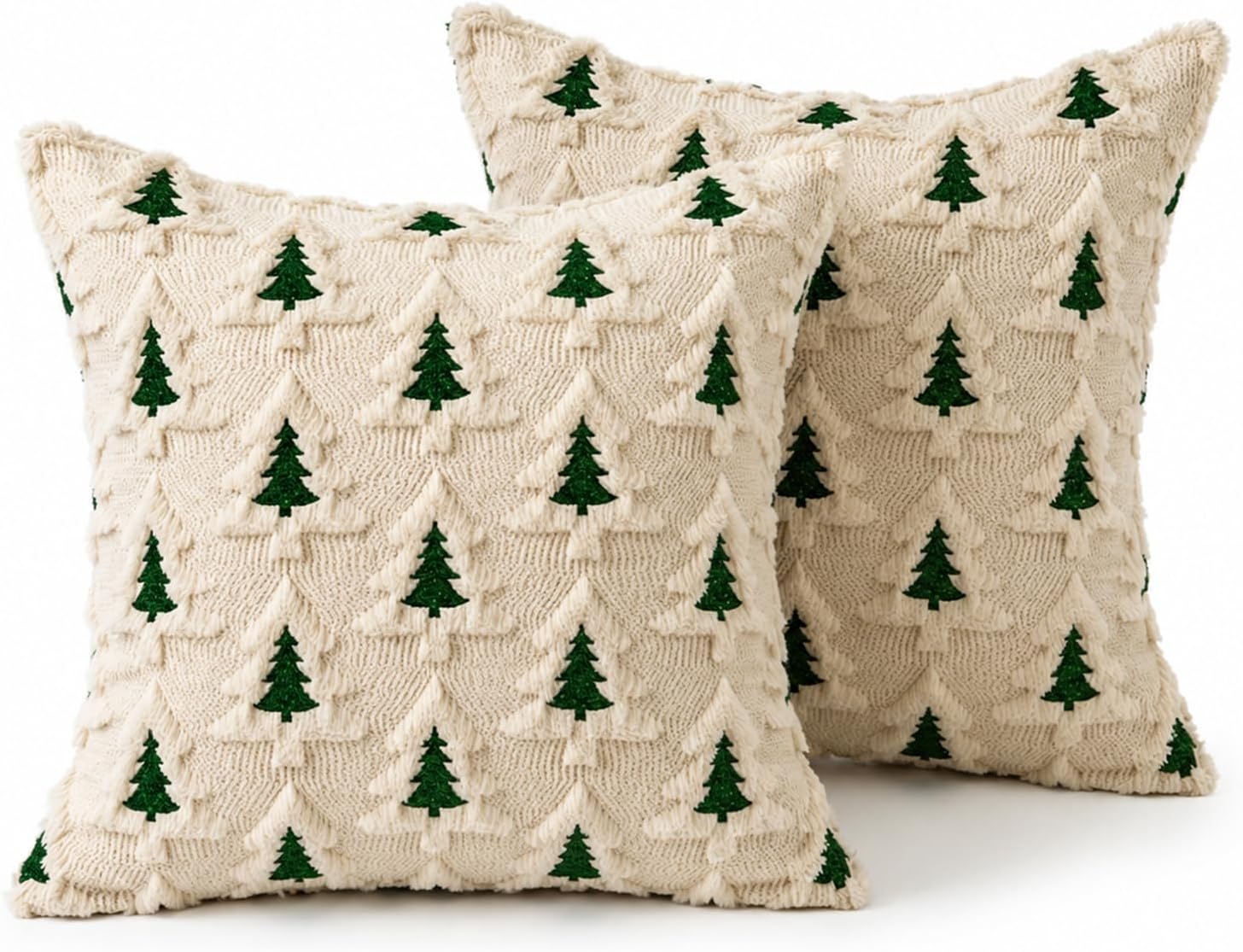 Beige kerstkussenhoezen, set á 2 stuks, zacht pluche, 45x45 cm met verborgen ritssluiting - Afbeelding 5