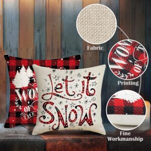 Bigqin Kerst Kussenhoezen 45x45 cm – Set van 4 Kerstkussenhoezen met Sneeuwpoppen en Rood Ruitpatroon - Afbeelding 5