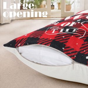 Bigqin Kerst Kussenhoezen 45x45 cm – Set van 4 Kerstkussenhoezen met Sneeuwpoppen en Rood Ruitpatroon - Afbeelding 4
