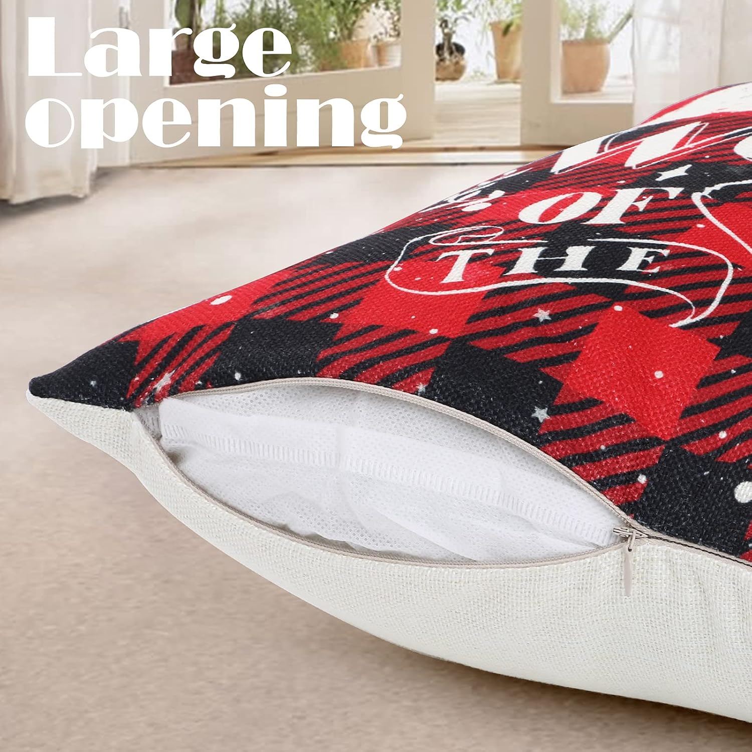Bigqin Kerst Kussenhoezen 45x45 cm – Set van 4 Kerstkussenhoezen met Sneeuwpoppen en Rood Ruitpatroon - Afbeelding 4
