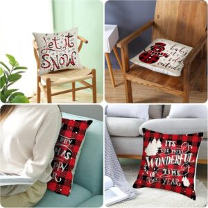 Bigqin Kerst Kussenhoezen 45x45 cm – Set van 4 Kerstkussenhoezen met Sneeuwpoppen en Rood Ruitpatroon - Afbeelding 3