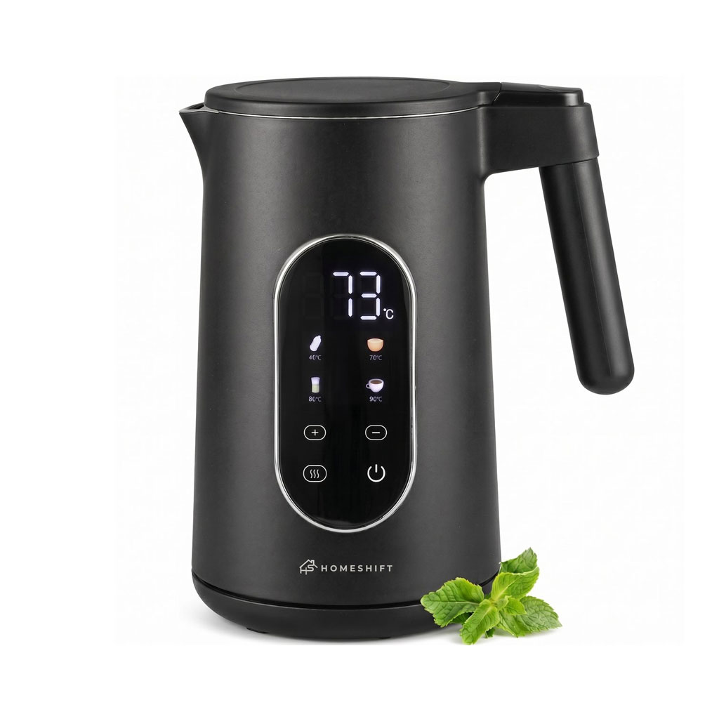 HomeShift Waterkoker 1,7 Liter 2200W Zwart – Dubbelwandig met Temperatuurregeling en Warmhoudfunctie