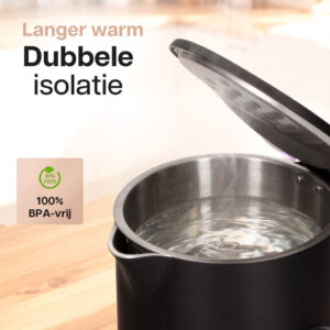 HomeShift Waterkoker 1,7 Liter 2200W Zwart – Dubbelwandig met Temperatuurregeling en Warmhoudfunctie - Afbeelding 8