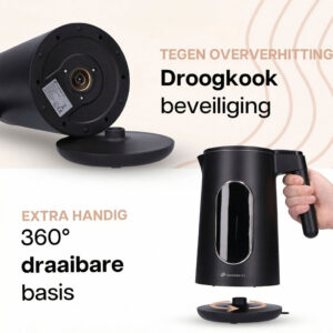 HomeShift Waterkoker 1,7 Liter 2200W Zwart – Dubbelwandig met Temperatuurregeling en Warmhoudfunctie - Afbeelding 6