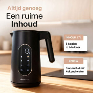 HomeShift Waterkoker 1,7 Liter 2200W Zwart – Dubbelwandig met Temperatuurregeling en Warmhoudfunctie - Afbeelding 3