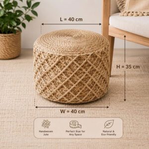 About Home Jute Poef – Natuurlijke Gevlochten Voetenbank in Boho Stijl