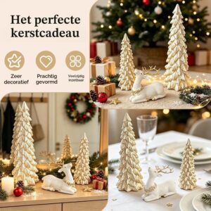 Kerstdecoratie Set van 3 – Gouden Kerstbomen en Rendierfiguur voor Tafel en Vensterbank - Afbeelding 4