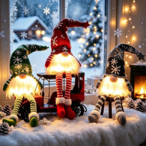 Kerstkabouters – 2x Handgemaakte Scandinavische Kerstdecoratie met Pluche Muts en Baard en Licht