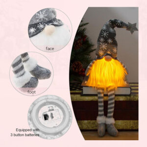 Kerstkabouters – 2x Handgemaakte Scandinavische Kerstdecoratie met Pluche Muts en Baard en Licht - Afbeelding 4