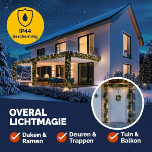 Kerstguirlande met Verlichting 5 Meter – 100 Warmwitte LED's, IP44 voor Binnen en Buiten - Afbeelding 2