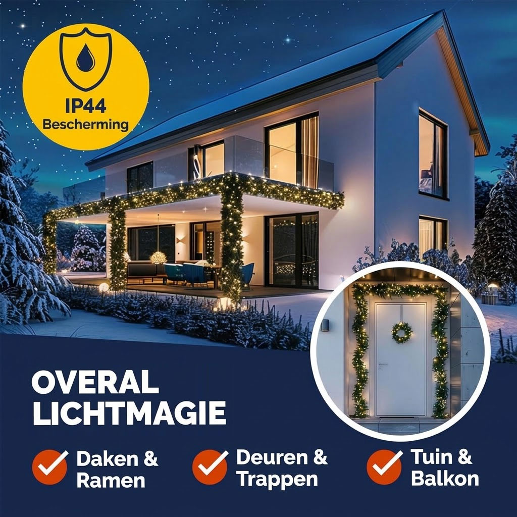 Kerstguirlande met Verlichting 5 Meter – 100 Warmwitte LED's, IP44 voor Binnen en Buiten - Afbeelding 2