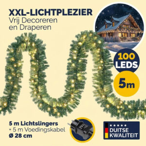 Kerstguirlande met Verlichting 5 Meter – 100 Warmwitte LED's, IP44 voor Binnen en Buiten