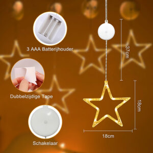 Sfeer- en Raamdecoratie Kerststerren met Warm Wit LED – 3 Stuks - Afbeelding 2