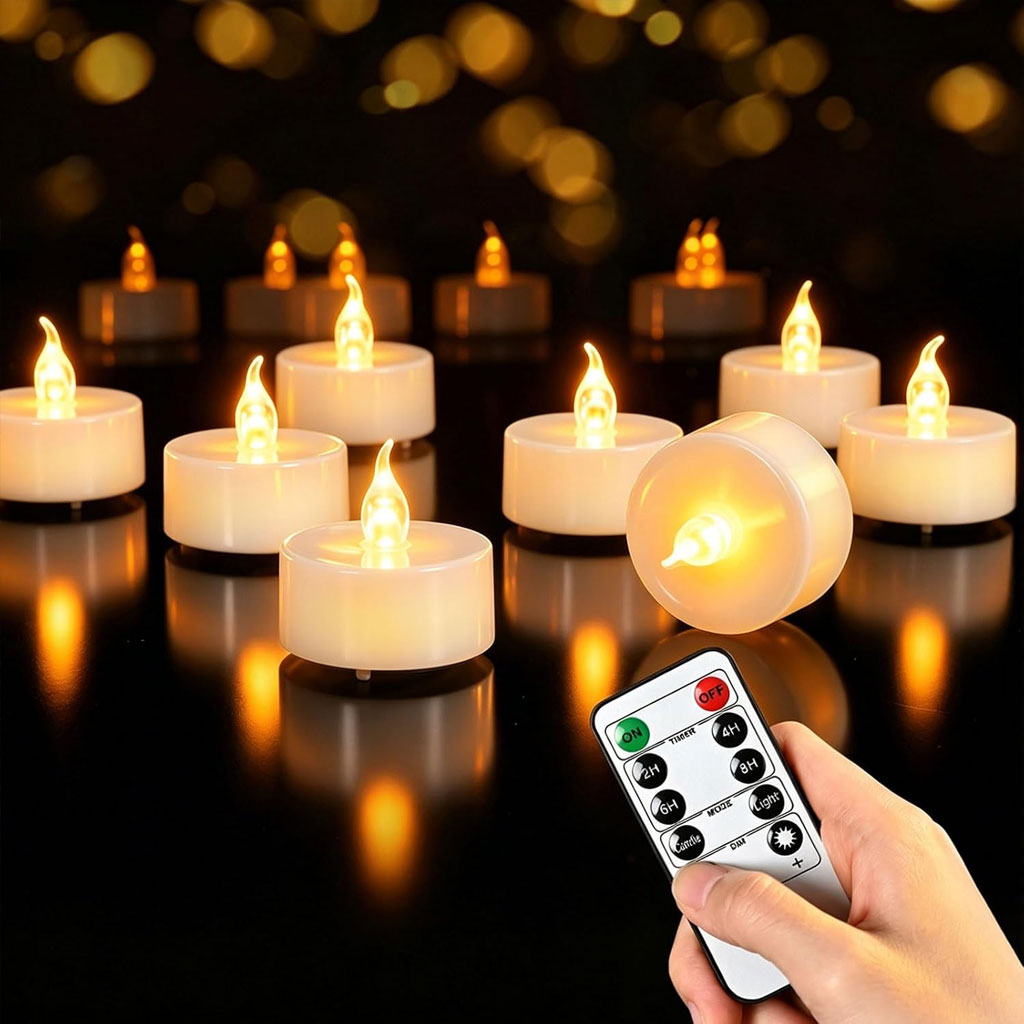LED-theelichtjes met Timer en Afstandsbediening – 12 Stuks