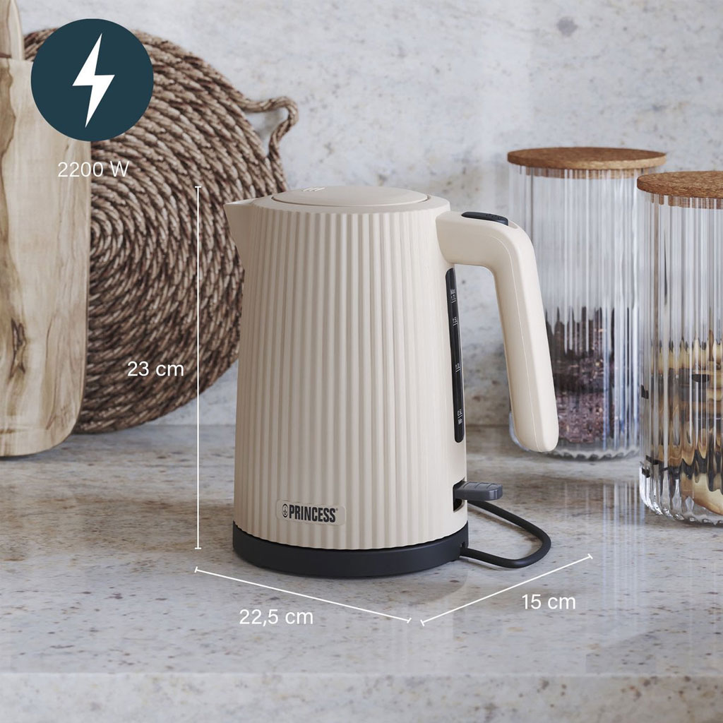 Princess Wave 142337 Retro Waterkoker Beige 1,7 Liter – 2200W, BPA-vrij en 360° Draaibaar - Afbeelding 5