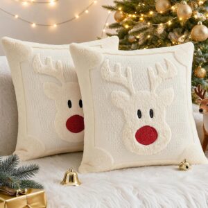 Vijamiy Kerst Kussenhoezen 45x45 cm – Set van 2 Beige Sierkussenhoezen met Rendiermotief - Afbeelding 5