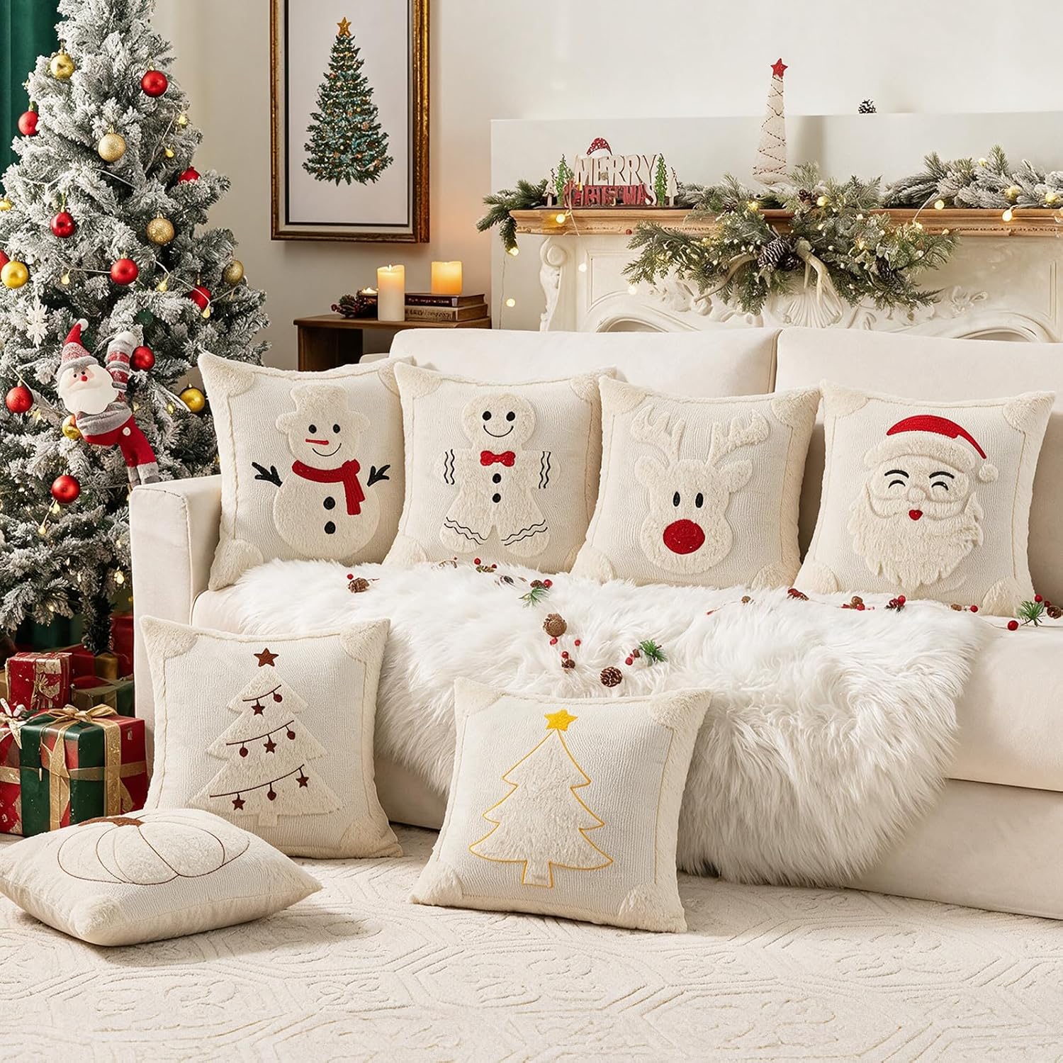 Vijamiy Kerst Kussenhoezen 45x45 cm – Set van 2 Beige Sierkussenhoezen met Rendiermotief - Afbeelding 3
