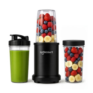 Safecourt Kitchen Power Blender 1000W Zwart – Smoothie Maker met 700 ml Beker, Extra Beker, IJscrusher en Pulsfunctie