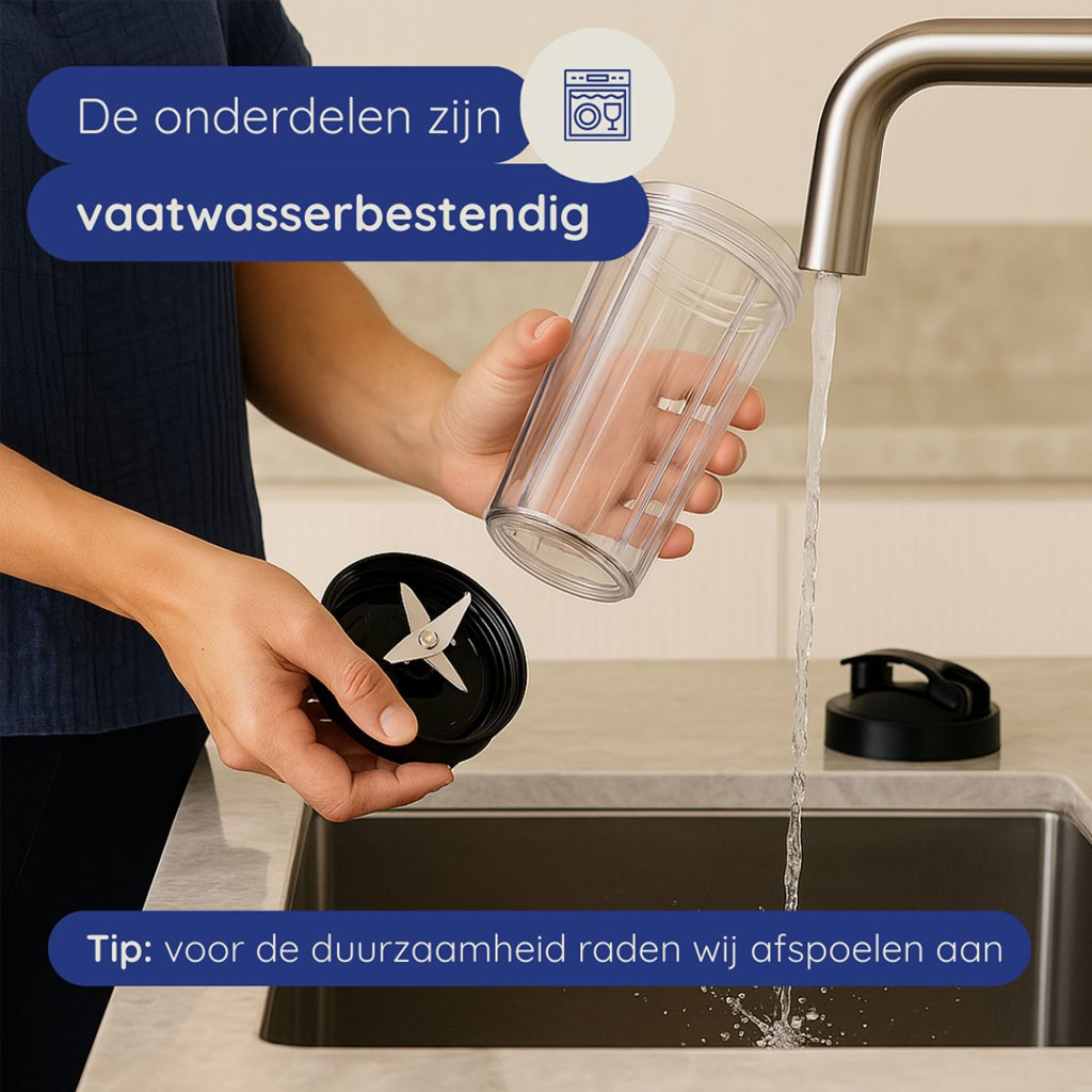 Safecourt Kitchen Power Blender 1000W Zwart – Smoothie Maker met 700 ml Beker, Extra Beker, IJscrusher en Pulsfunctie - Afbeelding 2