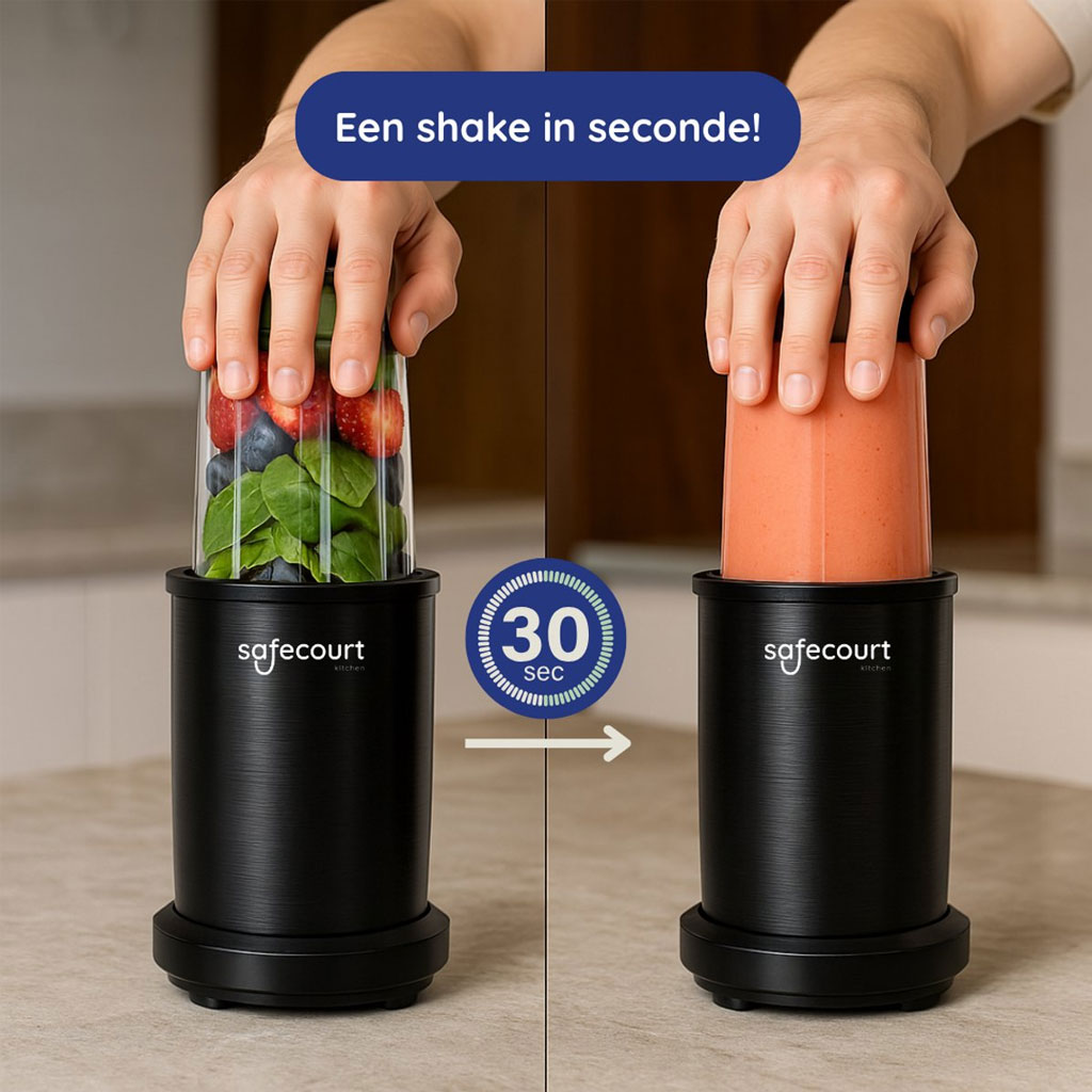 Safecourt Kitchen Power Blender 1000W Zwart – Smoothie Maker met 700 ml Beker, Extra Beker, IJscrusher en Pulsfunctie - Afbeelding 8