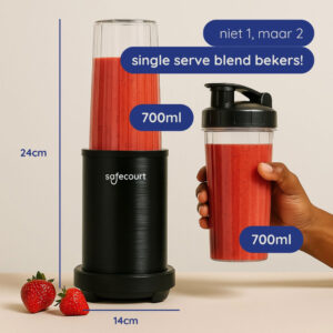 Safecourt Kitchen Power Blender 1000W Zwart – Smoothie Maker met 700 ml Beker, Extra Beker, IJscrusher en Pulsfunctie - Afbeelding 7