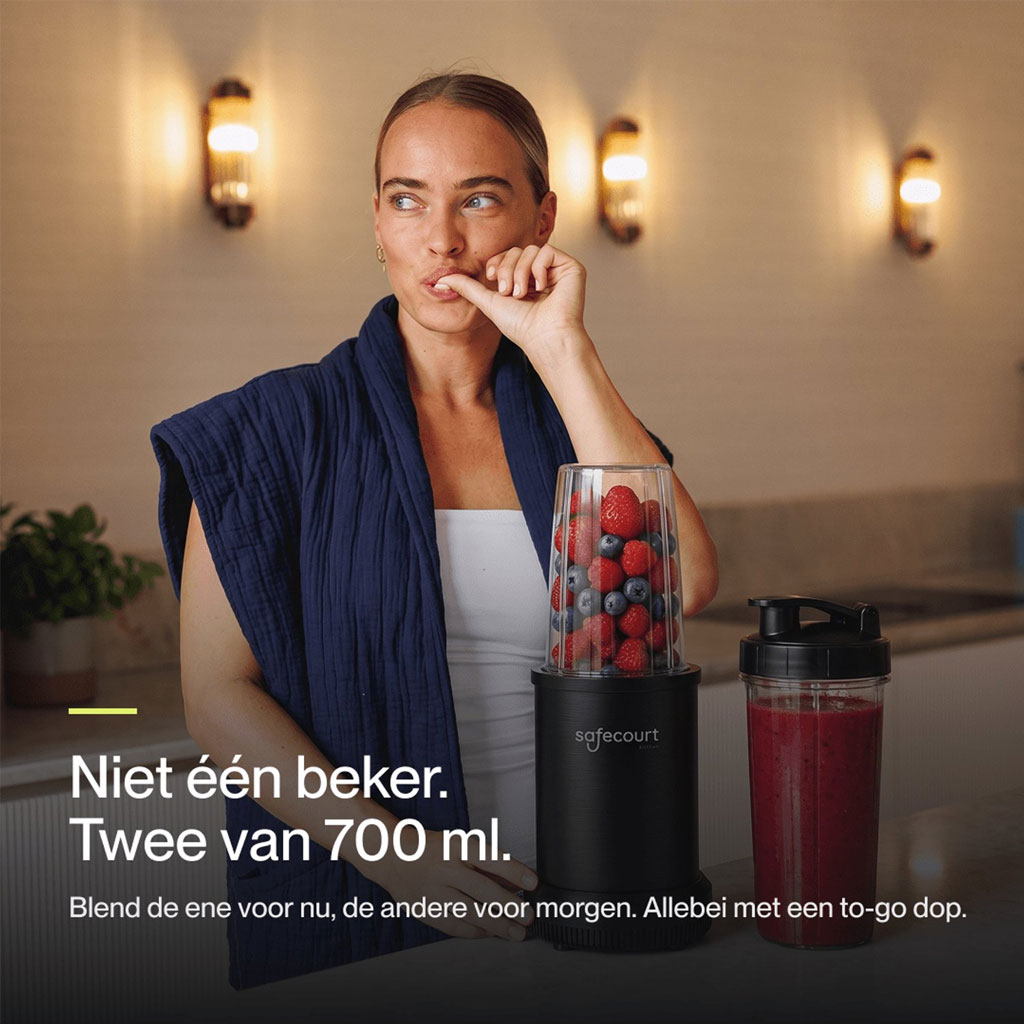 Safecourt Kitchen Power Blender 1000W Zwart – Smoothie Maker met 700 ml Beker, Extra Beker, IJscrusher en Pulsfunctie - Afbeelding 6