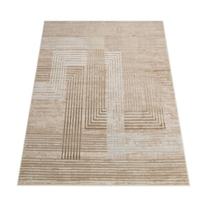 Tapiso Crystal Vloerkleed Beige Bruin 200 × 300 cm – Modern Laagpolig Tapijt met 3D-lijnpatroon - Afbeelding 5
