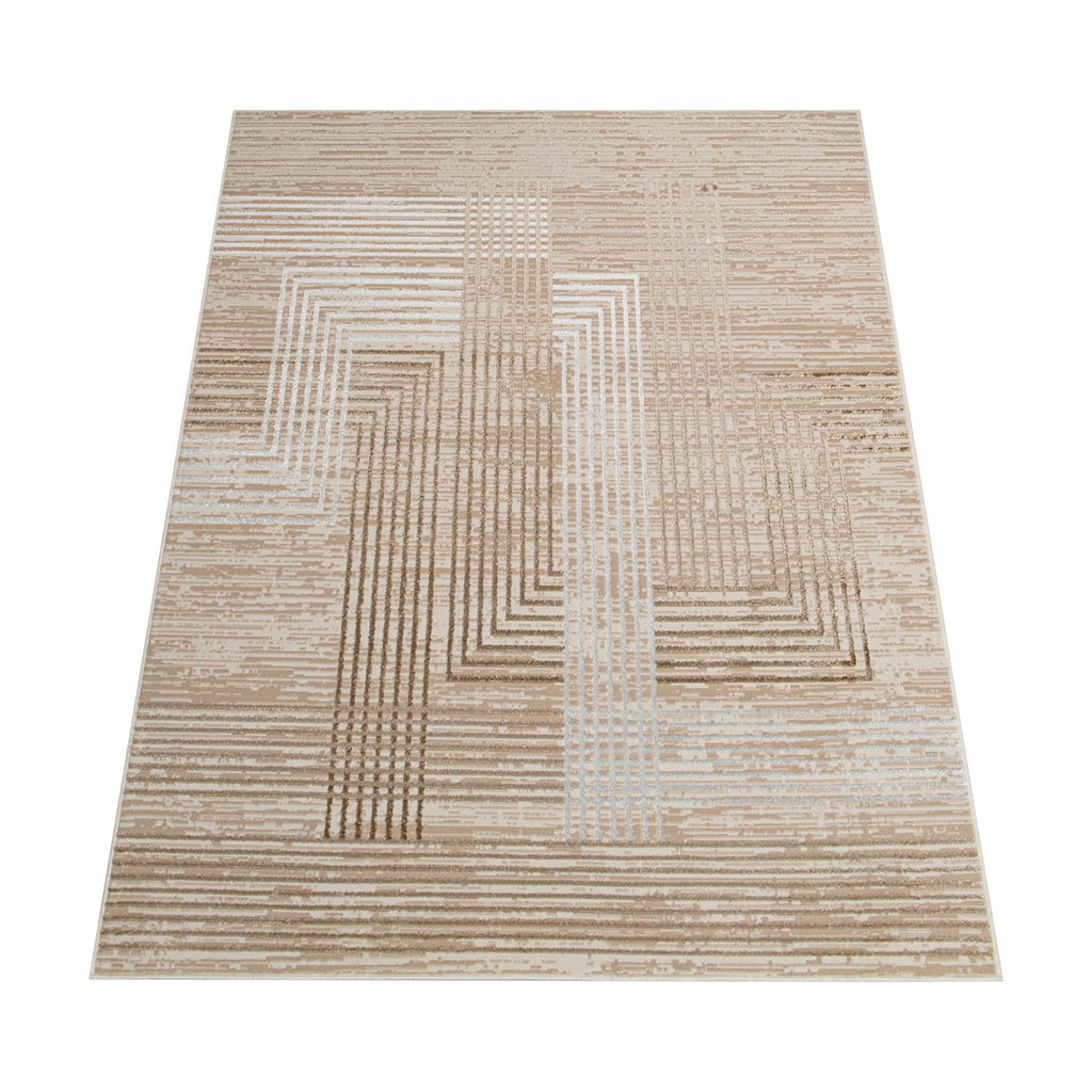 Tapiso Crystal Vloerkleed Beige Bruin 200 × 300 cm – Modern Laagpolig Tapijt met 3D-lijnpatroon - Afbeelding 5