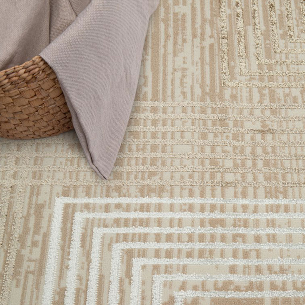 Tapiso Crystal Vloerkleed Beige Bruin 200 × 300 cm – Modern Laagpolig Tapijt met 3D-lijnpatroon - Afbeelding 4