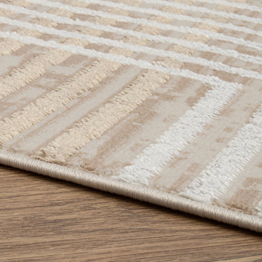 Tapiso Crystal Vloerkleed Beige Bruin 200 × 300 cm – Modern Laagpolig Tapijt met 3D-lijnpatroon - Afbeelding 2