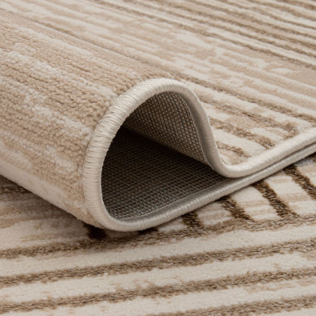 Tapiso Crystal Vloerkleed Beige Bruin 200 × 300 cm – Modern Laagpolig Tapijt met 3D-lijnpatroon - Afbeelding 3