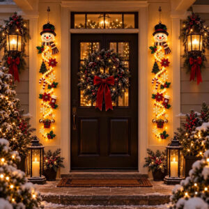 Luxe 3D Sneeuwpop Kerstdeurhanger met LED-Verlichting – Set van 2 Stuks