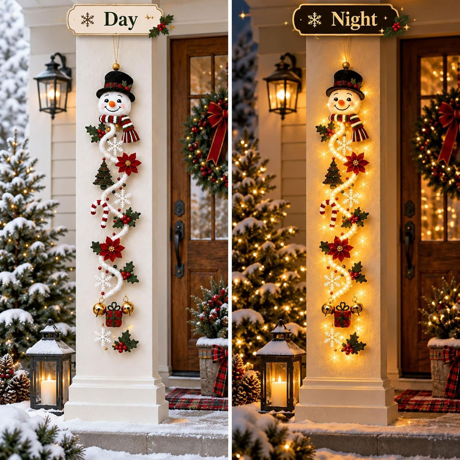 Luxe 3D Sneeuwpop Kerstdeurhanger met LED-Verlichting – Set van 2 Stuks - Afbeelding 2