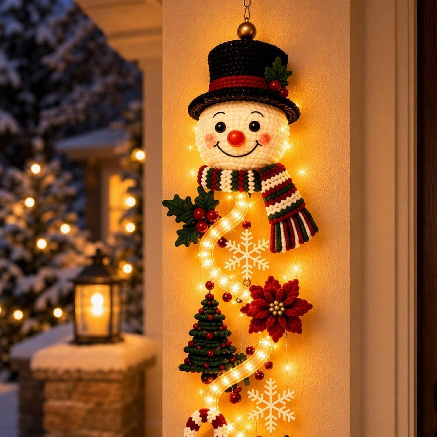 Luxe 3D Sneeuwpop Kerstdeurhanger met LED-Verlichting – Set van 2 Stuks - Afbeelding 3