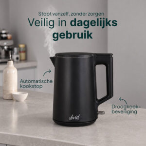 Vivid Green Waterkoker 1,7 Liter 2200W Zwart – RVS, BPA-vrij en 360° Draaibaar - Afbeelding 2