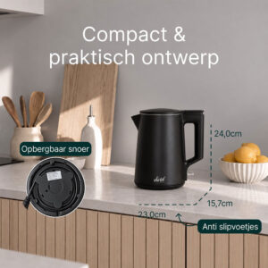 Vivid Green Waterkoker 1,7 Liter 2200W Zwart – RVS, BPA-vrij en 360° Draaibaar - Afbeelding 5