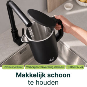Vivid Green Waterkoker 1,7 Liter 2200W Zwart – RVS, BPA-vrij en 360° Draaibaar - Afbeelding 4