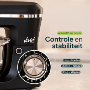 Vivid Green Keukenmachine 1500W Zwart – 3,8 Liter RVS Mengkom, 10 Snelheden en 3 Opzetstukken - Afbeelding 5