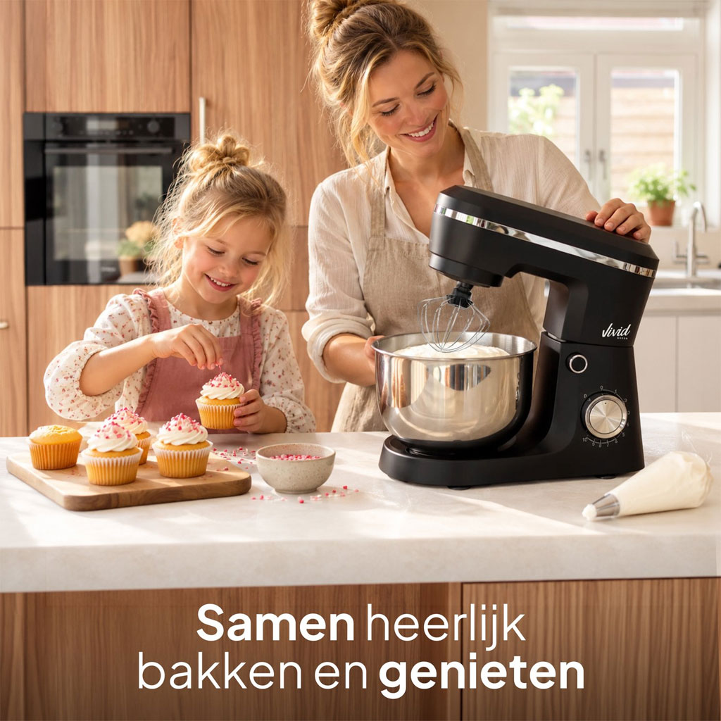 Vivid Green Keukenmachine 1500W Zwart – 3,8 Liter RVS Mengkom, 10 Snelheden en 3 Opzetstukken - Afbeelding 4