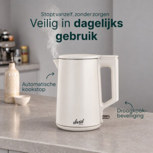 Vivid Green Waterkoker 1,7 Liter 2200W Beige – RVS, BPA-vrij en 360° Draaibaar - Afbeelding 2